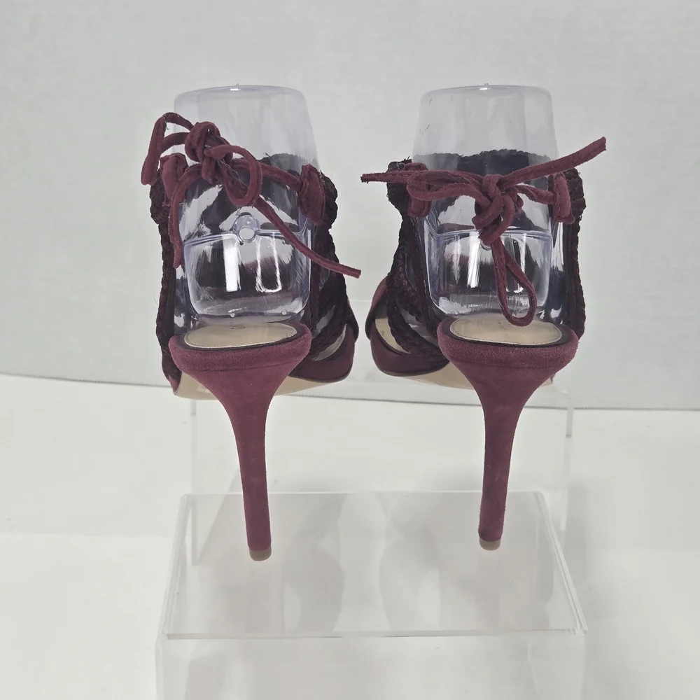 Gianni Bini Lauren Marie Suede Burgundy Braided LaceUp Stiletto Sandals Size 8.5